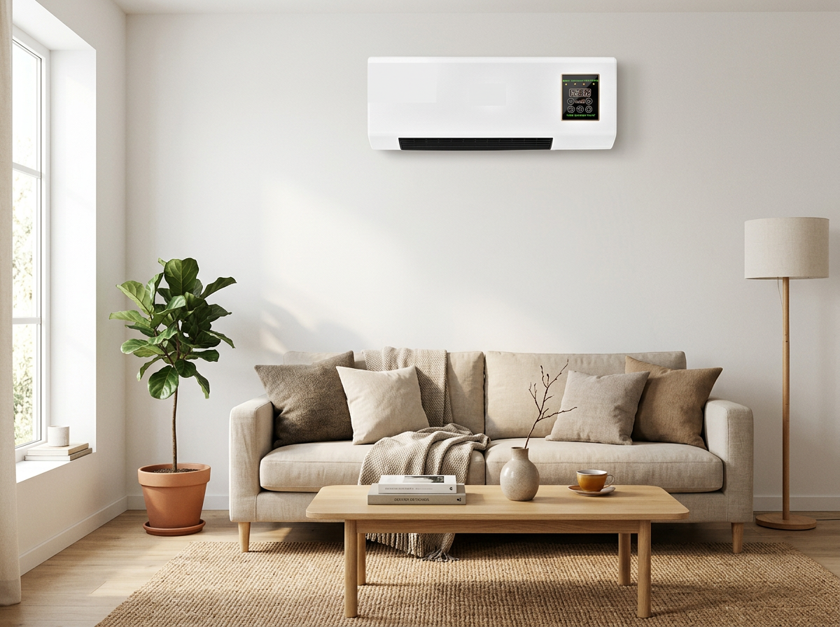 Mobiele airco Airco Breeze in een lichte woonkamer